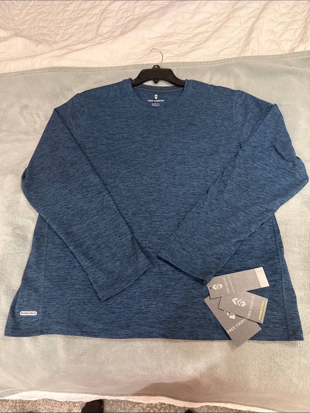 Free Country Men's Long Sleeve Crewneck - Heather Blue